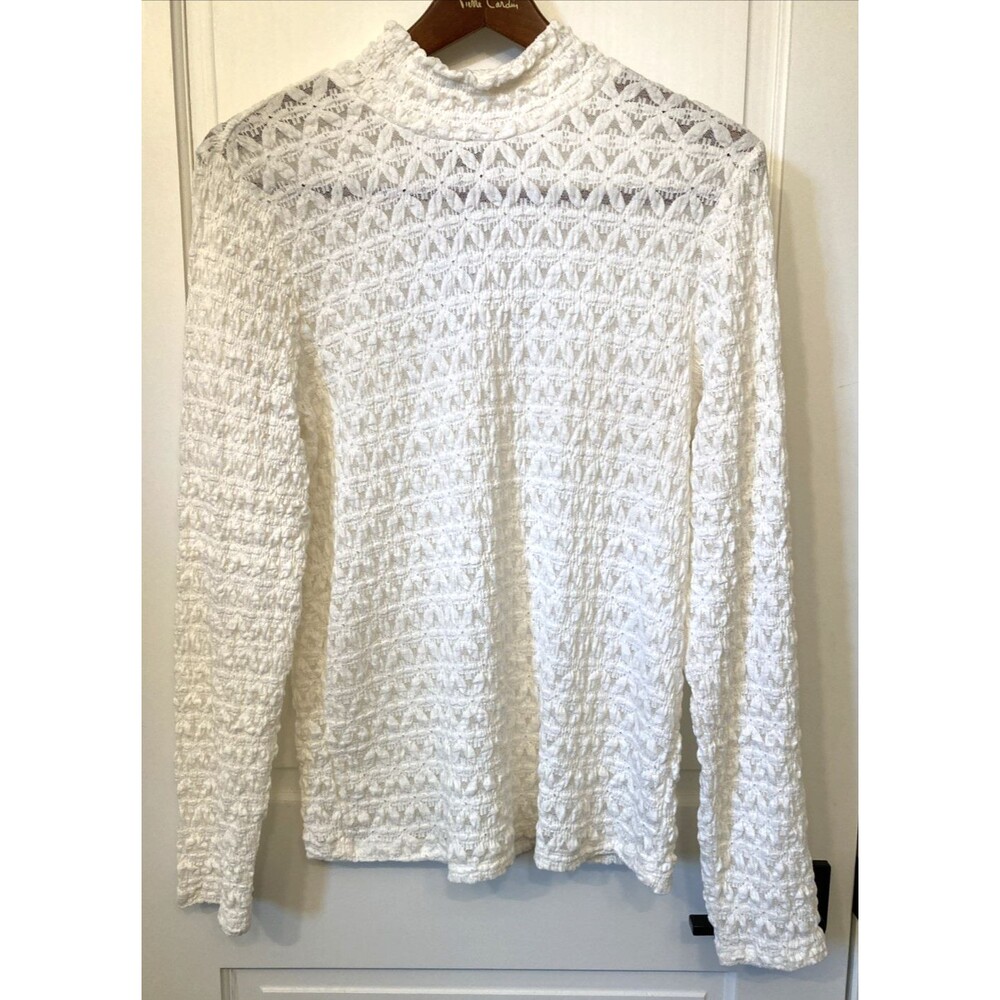 NWT Sanctuary Women Cream Lace Semi Sheer Mock Neck XL Top Cottagecore Boho